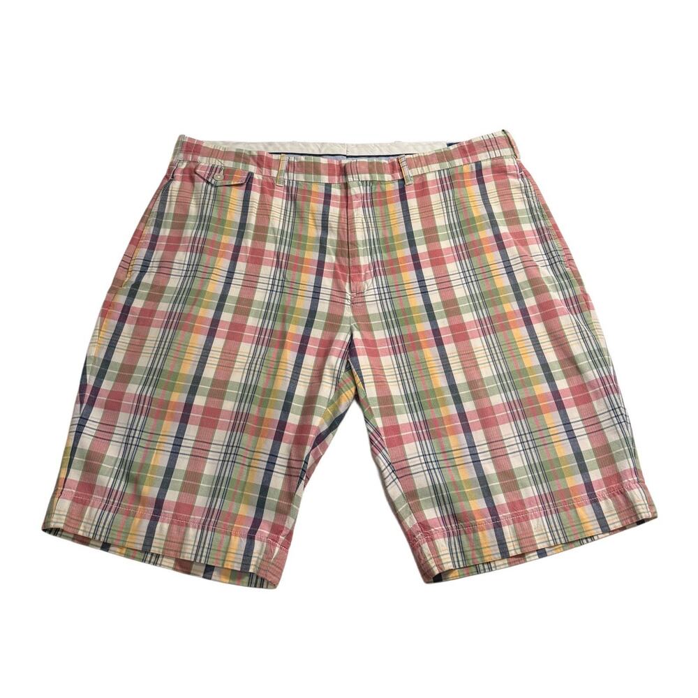 VTG Polo Ralph Lauren Shorts Mens 40 Red Plaid Cotton Sportswear Bradburry‎ Fit